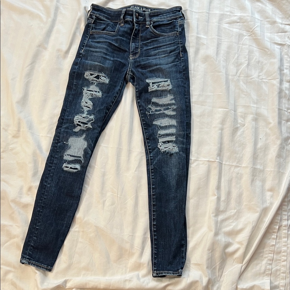 American Eagle Outfitters Dark Blue Distressed Skinny Jeans